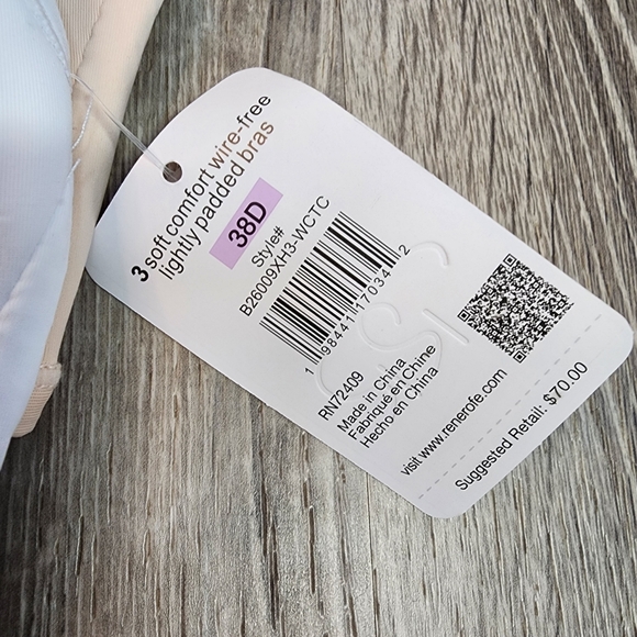 NWT RENE ROFE 3 PC No Underwire Bra Set Gray White Nude 38D - Picture 3 of 6